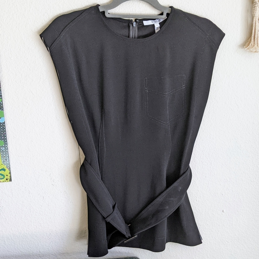10 Lam Derek Crosby Black Sleeveless Belted Top Blouse Sz 6